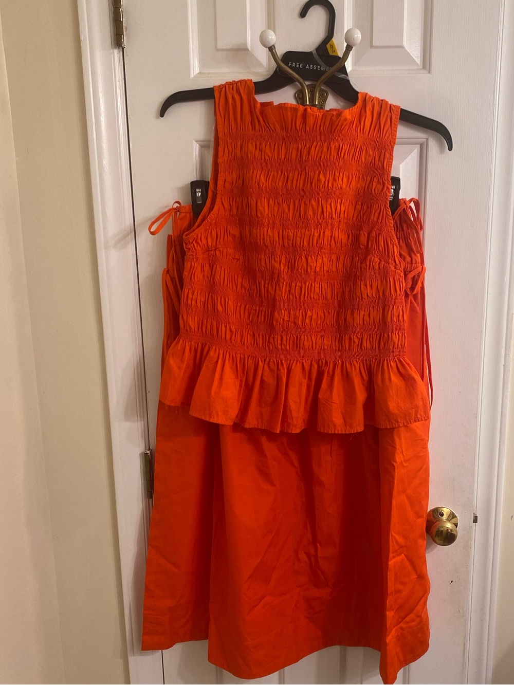 Sleeveless Smocked Peplum Top Bright Orange Coastal Summer Ruffle Top Size Large - Picture 14 of 14